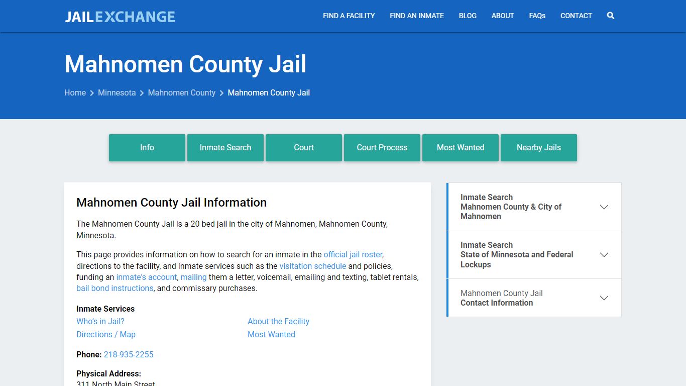 Mahnomen County Jail, MN Inmate Search, Information